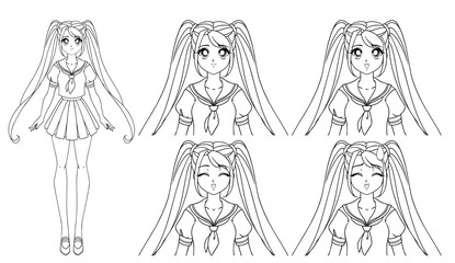 Cute manga girl wearing japanese school uniform.