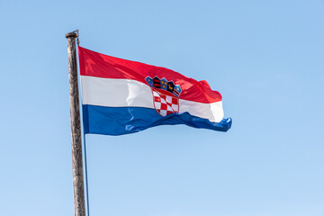 Croatia Flag is Waving Against Blue Sky 