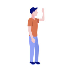 man blue waving hand standing with speech bubble