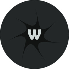 Letter W in a black circle. Logo.