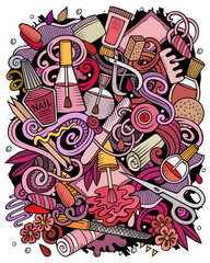 Obraz premium Nail Salon hand drawn vector doodles illustration. Manicure poster design.