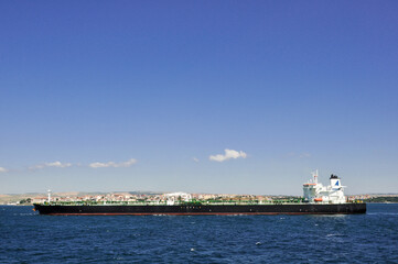 Huge tanker ship at sea - (all brands and names removed)