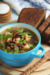 A bowl with kidney bean vegetable soup