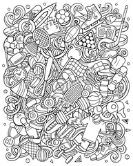 Sports hand drawn vector doodles illustration. Activities poster design.
