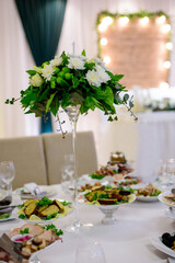 Beautiful flowers on table in wedding day