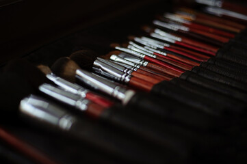 Set of different makeup brushes, makeup tools.
