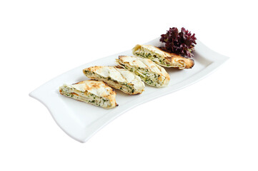 Roll with cheese and herbs. Grilled pita bread with filling. 