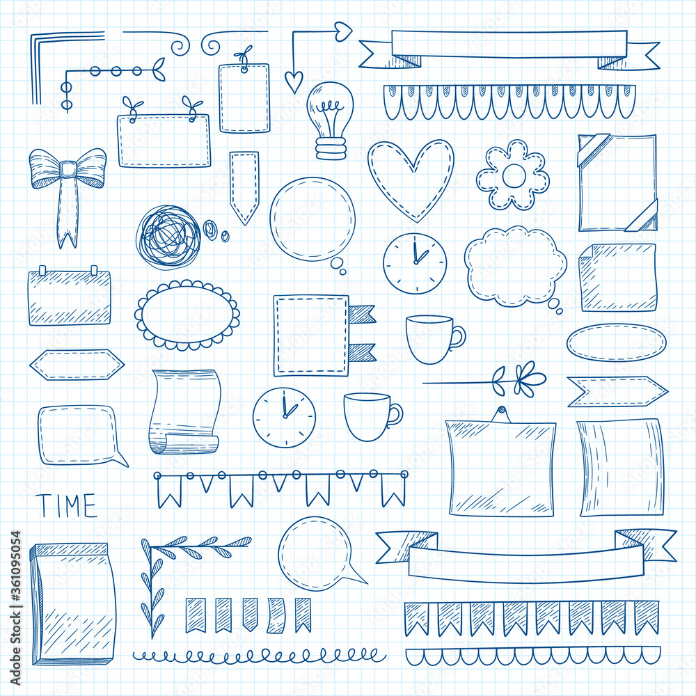 Poster diary doodle notes. hand drawn graphic shapes frames for notebook daily bullet journal ideas vector 