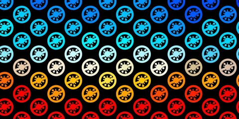 Dark Blue, Yellow vector background with covid-19 symbols.