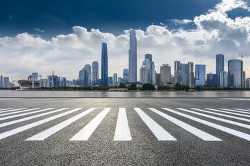 Obraz premium Guangzhou city skyline and buildings with asphalt road,China.