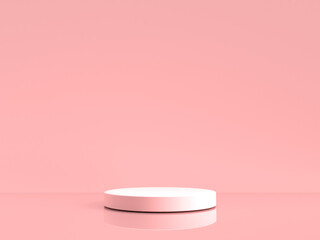 Isolated pink background and round stand display or shelf with studio for showing luxury cosmetics products concept. Blank backdrop made from matte material. illustration Realistic 3D render