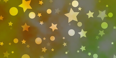 Light Green, Yellow vector background with circles, stars. Abstract illustration with colorful shapes of circles, stars. Template for business cards, websites.