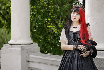 Gothic girl walk in park