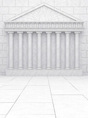 Colonnade in the antique style of white stone. The facade of an antique building with a column. 3D Render