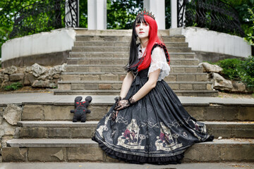 Gothic girl walk in park