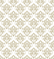 Luxury seamless vector pattern in damask style. Rich gold minimalistic ornamental texture. Vintage retro background