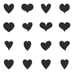 Set of heart Icons. Black minimalistic hearts isolated on white background. Different shapes for your design