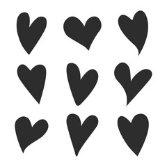 Set of heart Icons. Black minimalistic hearts isolated on white background. Different shapes for your design