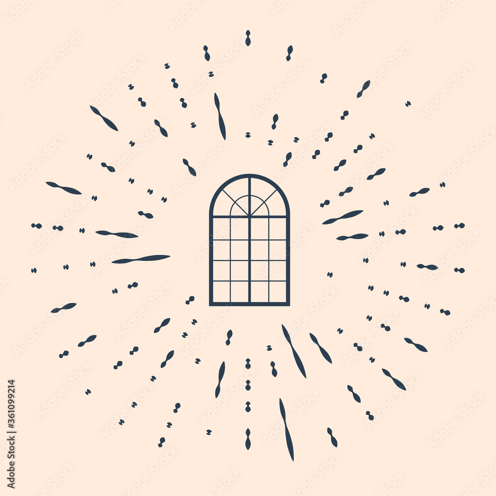 Poster black arched window icon isolated on beige background. abstract circle random dots. vector illustrat