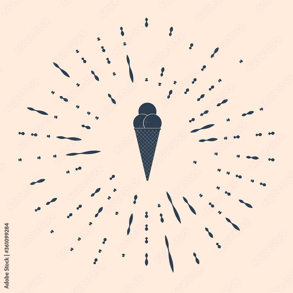 Poster black ice cream in waffle cone icon isolated on beige background. abstract circle random dots. vecto