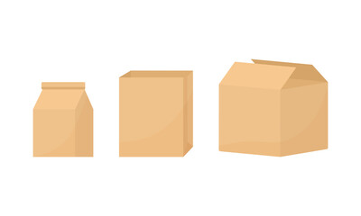 Cardboard boxes for delivery, paper packages isolated on white background. Vector illustration