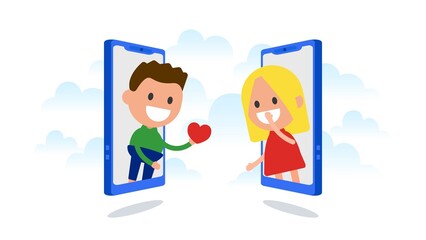 Couple in love communicate on smartphone. Social distancing.