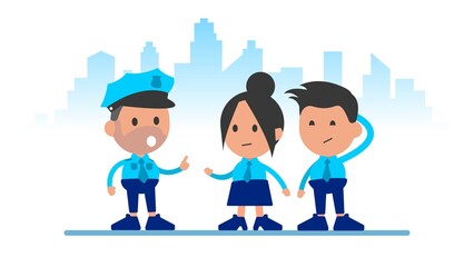 Police officer explains important information to citizens.