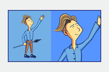 men with spear retro style cartoon mascot 