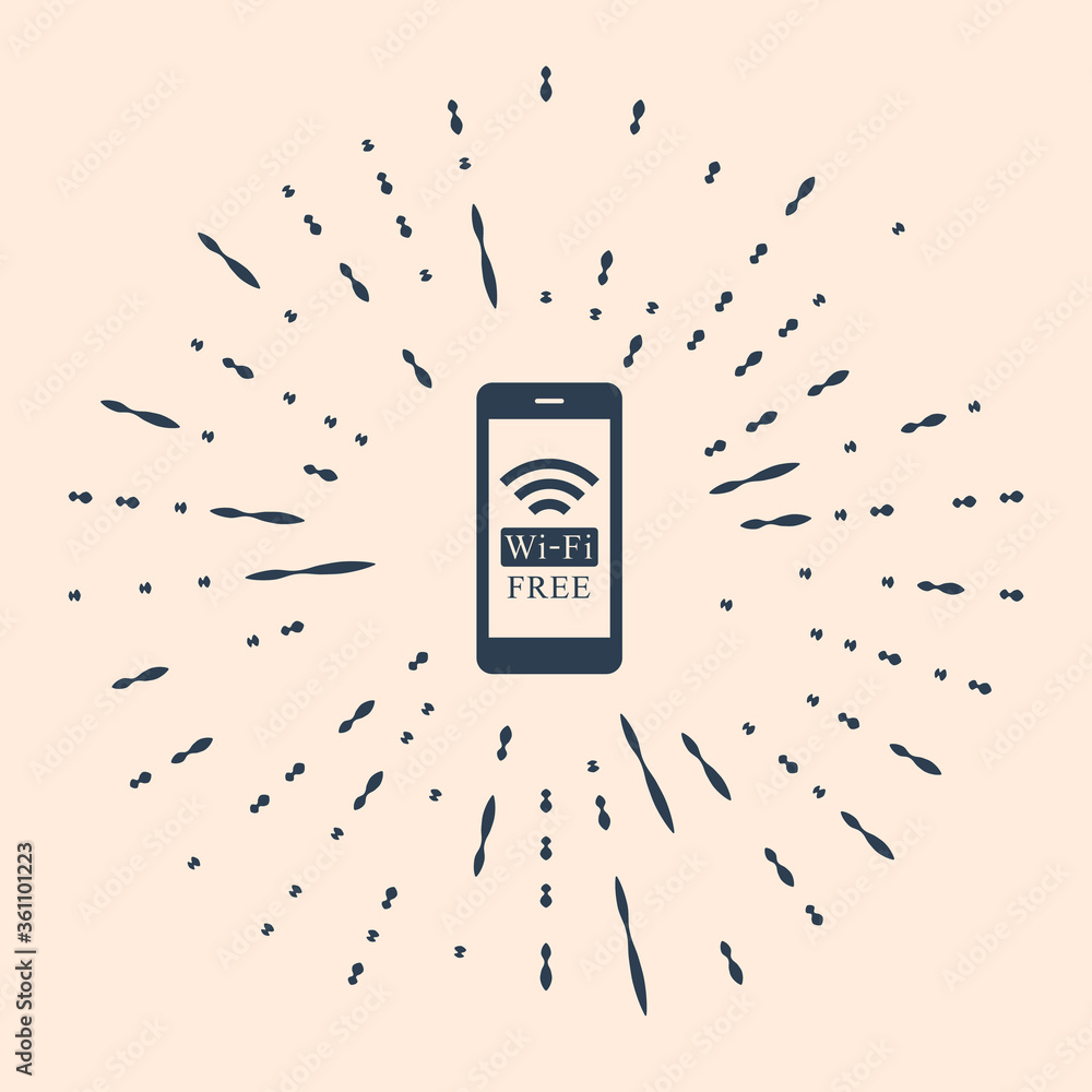 Aufkleber smartphone with free wi-fi wireless connection icon on beige background. wireless technology, wi-fi 