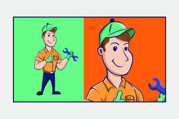 engineer repair men retro style cartoon mascot 