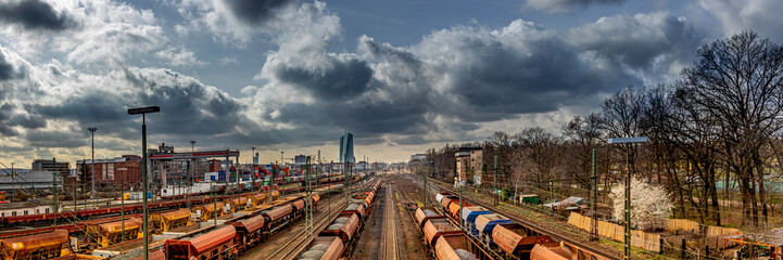 Fototapeta na wymiar panoramic view of frankfurt freight station