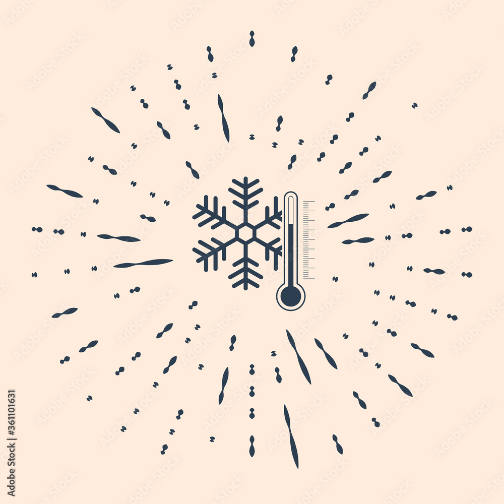 Poster black thermometer with snowflake icon isolated on beige background. abstract circle random dots. vec