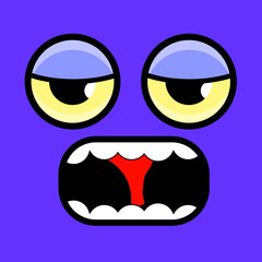 illustration vector of cartoon monster face on blue background. kids theme . perfect for any design.