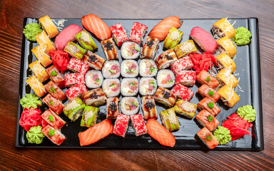 Sushi Set - Maki Sushi alaskan roll, yin yang roll and Nigiri Sushi tuna, salmon, eel .