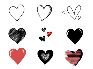 isolated childish hand drawn hearts symbol element vector design