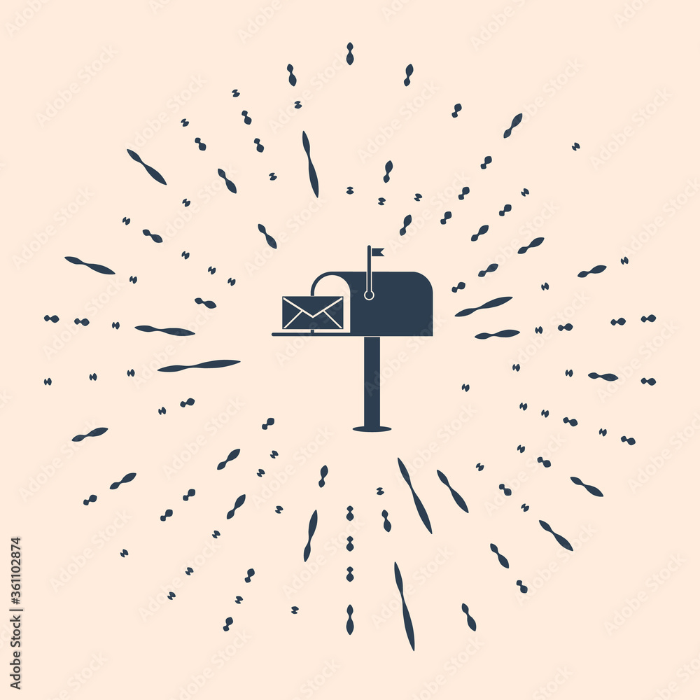 Poster Black Open mail box with an envelope icon isolated on beige background. Abstract circle random dots. Vector Illustration.