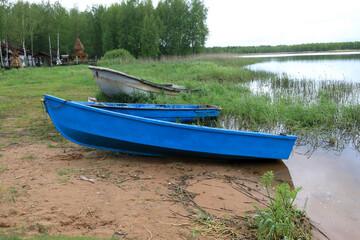 Fishing boats on shore of Lake Seliger