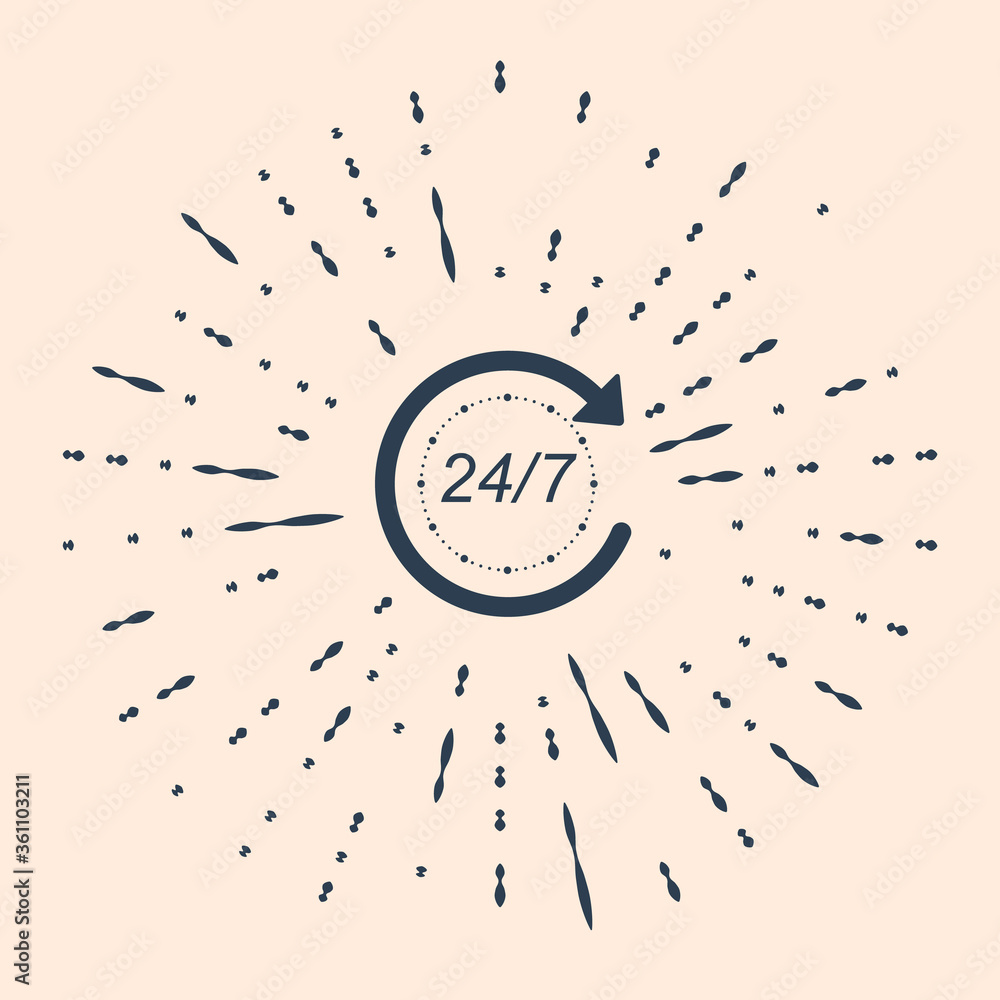 Poster black open 24 hours a day and 7 days a week icon isolated on beige background. all day cyclic icon. 