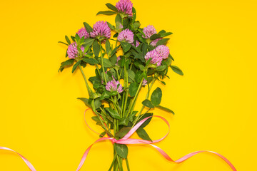 bouquet of clover on a yellow background