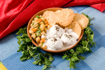 Indian Chaat Dahi Bhalle & Papdi with Curd and Sweet Sauce