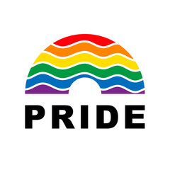 Rainbow Pride symbol, LGBT, sexual minorities, gays and lesbians. Pride month. Designer sign, logo, icon: colorful rainbow on a white background. Signature PRIDE. Vector.