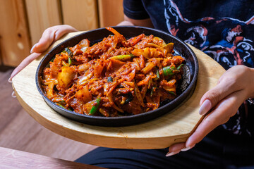 Hot asian food with meat 