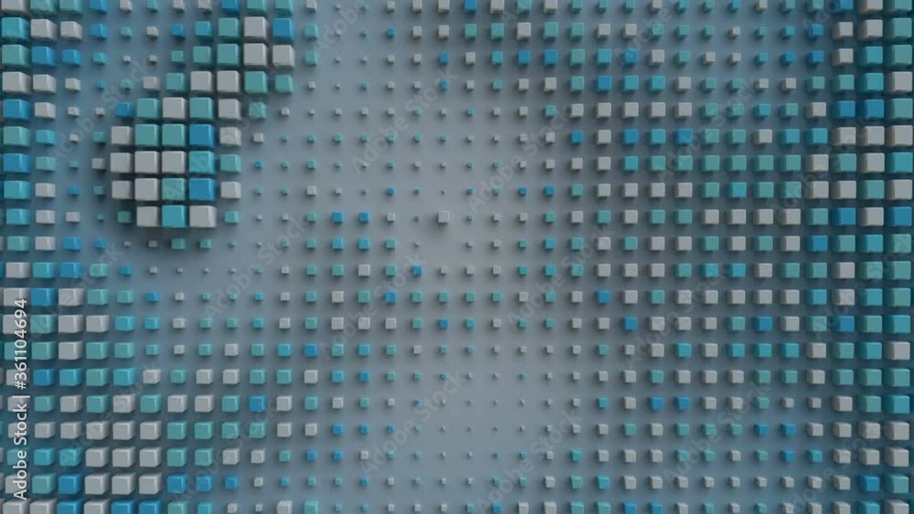 Poster white and blue cubes on a wall. seamless loop 3d render animation