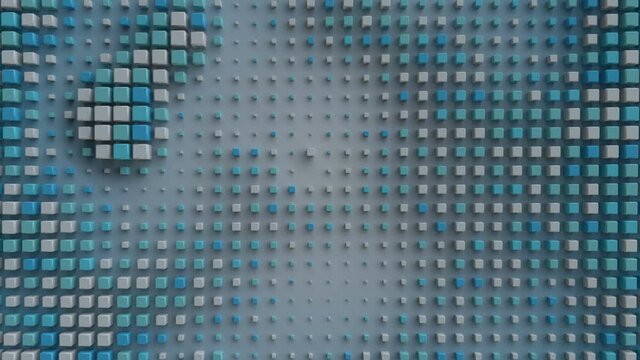 White and blue cubes on a wall. Seamless loop 3D render animation