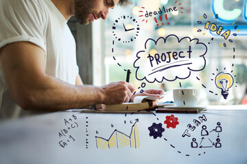 Cropped image concentrated journalist writing notes and creating new text for interesting article...