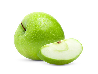 Perfect Fresh Green Apple on White Background with water drop in Full Depth of Field
