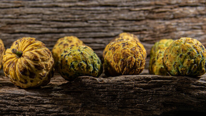 Ripe and yellow natural araticum (Annona crassiflora) fruits