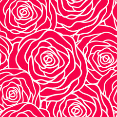 Vector seamless pattern with outline stylized roses. Beautiful floral background. Floral, retro, doodle, design element. Can be used for textile, book cover, packaging, wedding invitation.