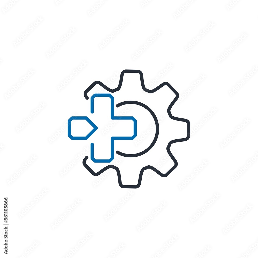 Poster plus efficiency, modernization. vector linear icon isolated on white background.
