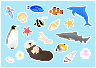 夏　魚　海の生物　イラストセット